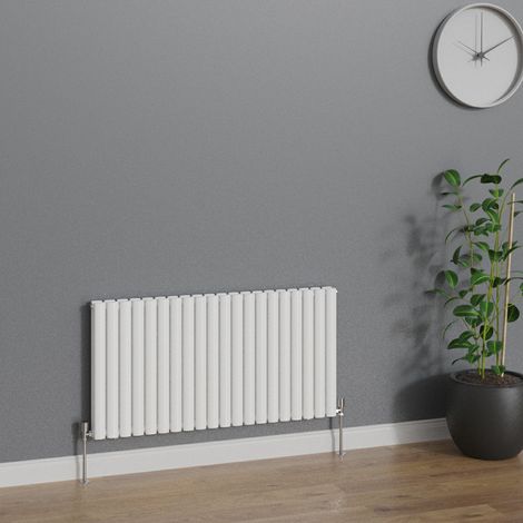 WarmeHaus Horizontal Oval Double Panel White Radiator 600x1180mm