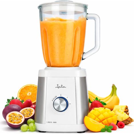 Blender en verre 1 300 W, capacité 1,5 l, lame dentée en acier inoxydable, corps en acier inoxydable, 2 vitesses + impulsion, hache la glace (1/5)