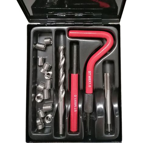 Kit de filets rapportés M8 x 100 – Acier inoxydable – 15 filets assortis pour réparation de filetages abîmés – Outils de pose inclus