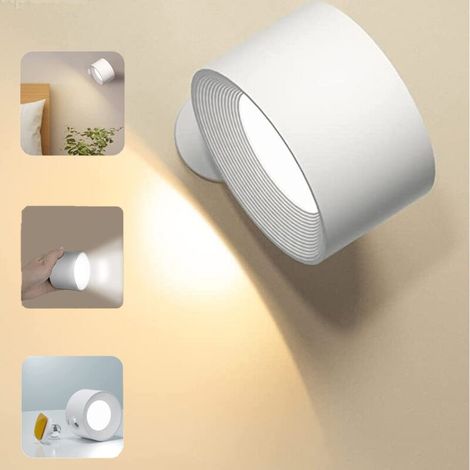 Applique Murale LED sans Fil avec Batterie Rechargeable - 3 Luminosités - Rotative 360° - Aimantée - Pour Lecture, Chevet, Couloir (1/5)