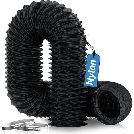 Matériau en Nylon Conduit d'air Flexible Tuyau de Ventilation 75 mm x 2,5 m avec 2 Colliers de Serrage pour Ventilateur d'extraction, Système de Ventilation, Noir (1/5)