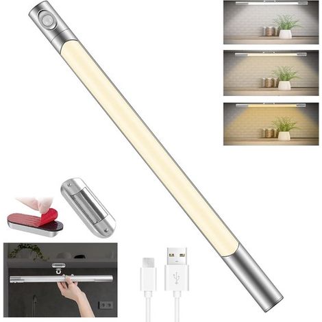 Luz LED de 40 cm con sensor de movimiento de 3500 mAh，Tira LED inalámbrica a pilas，Iluminación para armarios y escaleras con carga USB (1/5)