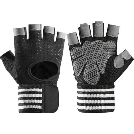 Gants De Fitness - Anti-Dérapant Avec Support Poignet Long - Pour Musculation Et Sport - Gris - Taille L - 1 Paire (1/5)