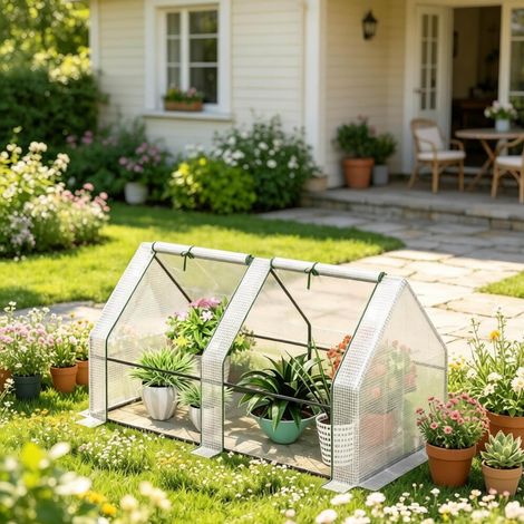 Mini serra da giardino 180 x 90 x 90 cm in acciaio, telo PE 140 g/m² bianco DESVIAE (1/5)