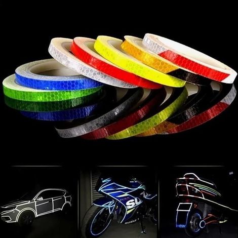Décoration intérieure,Autocollants réfléchissants pour vélo,1cm x 8m,bande adhésive fluorescente pour Moto,décoration - Type Yellow (1/3)