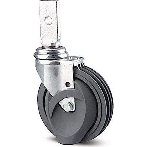 Roulette ESCALATOR pivotante PATTE VERTICAL Ø 125 mm Caoutchouc GRIS à ROULEMENT (1/3)