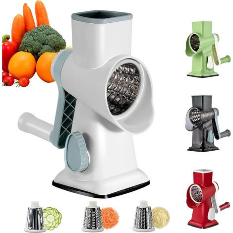 Multifunktionaler Gemüseschneider, Küchenmandoline mit 3 abnehmbaren Trommelklingen, manuelle Küchenmandoline für Zwiebeln, Käse, Karotten, Nüsse, Gurken usw., starke Saugkraft (Grün) (1/5)