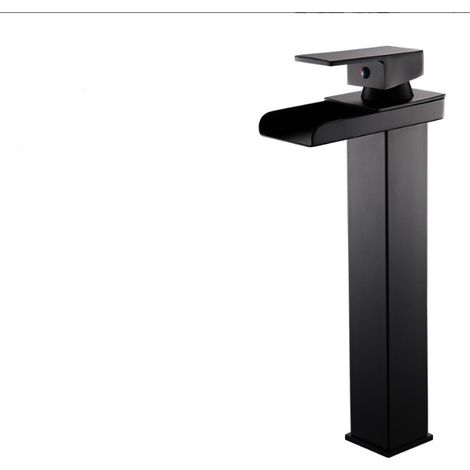 Robinet de lavabo au design moderne, chromé noir avec corps en laiton, robinet de salle de bain à effet cascade, mitigeur