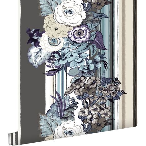 papier peint fleurs vintage taupe et violet foncé - ESTAhome (1/4)