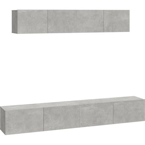 Conjunto de muebles mueble aparador TV televisión salón dormitorio salón 4 piezas gris madera contrachapada 020024689