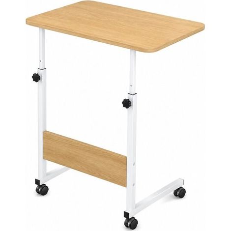 Bout de canapé mobile - JUANIO - 60x40 cm - Hauteur réglable 65-89 cm - Châssis métal blanc - Plateau effet bois (1/4)