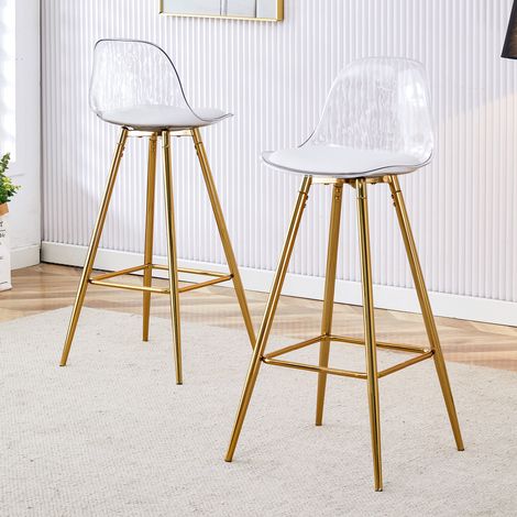 Set de 2 taburetes de bar con respaldo transparente y estructura dorada de metal OKWISH (1/5)