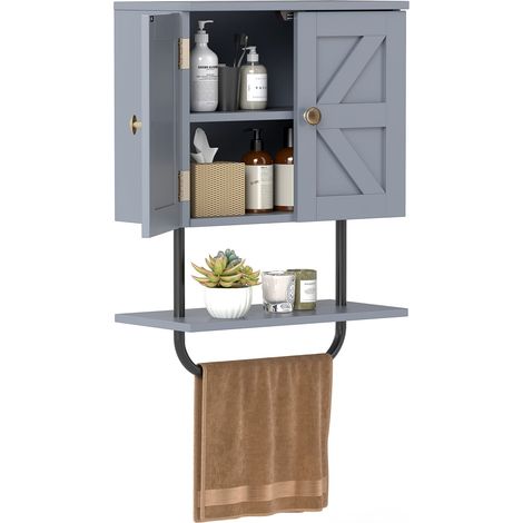 COSTWAY Bathroom Wall Cabinet Wall-Mounted Medicine Cabinet-Grey (1/5)