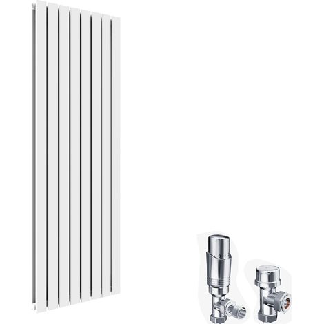 ELEGANT Modern Vertical Column Radiator 1800x608mm White Double Flat Panel Central Heating and Chrome Thermostatic Radiator Valves (1/5)