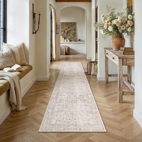 Vintage Tapis Salon 80x300cm Marron Lavable en Machine Rug Chambre Adulte Grand Rugs,Descente de Lit, AntidéRapant Carpet,Interieur Doux Poil Ras,Salle a Manger Carpets,Bureau (1/5)