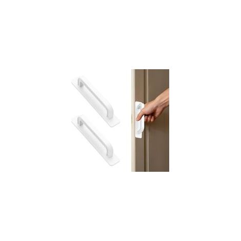 2 Pièces Poignées de Porte de Balcon Poignees porte Adhésives Poignée de Porte Extérieure Poignées de Porte Autocollantes pour Meuble Armoires Fenêtres Portes Coulissantes (Blanc)