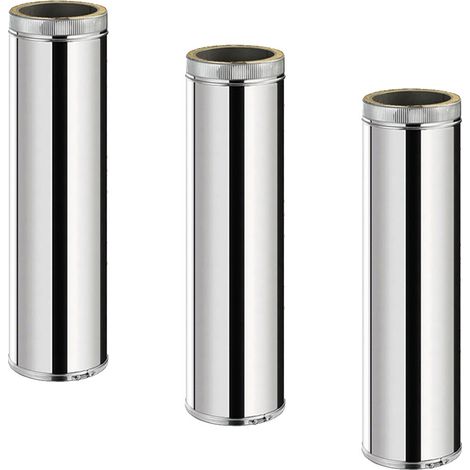 Monmobilierdesign – Conduit double paroi isolé pour poêle à bois – Longueur 100 cm – Ø150 mm – Inox AISI 304 – Isolation laine de roche 30 mm (1/3)