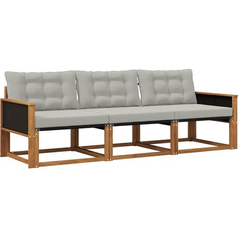 Outdoor Sofa Set with Cushion 3 pcs Natural and Light Grey vidaXL
