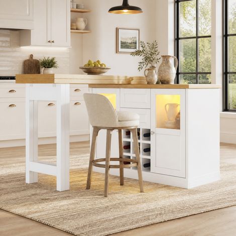 Tavolo allungabile 120-197 cm con contenitore, LED 3 colori e portabottiglie bianco OKMYHOME (1/5)