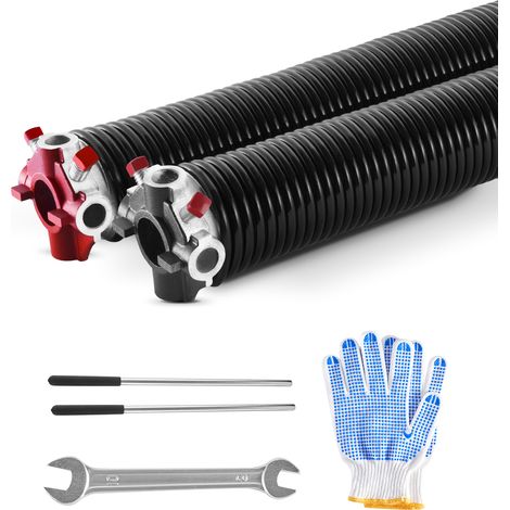 VEVOR Ressorts de torsion pour porte de garage, 1 paire, Φ5,94xΦ50,8x787 mm, 16000 cycles, revetement noir electrophoretique pour remplacement, barres deenroulement antiderapantes, gants, cle montage