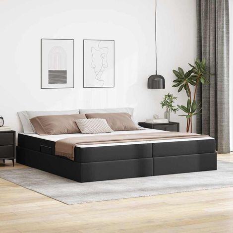 vidaXL Aufbewahrungsbett mit Matratze mit Matratze 2 pcs Schwarz Leder (1/5)