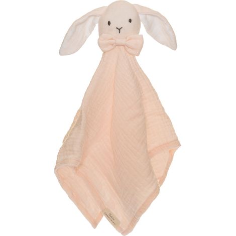 Doudou bebe mousseline de coton lapin rose 40 x 40 cm