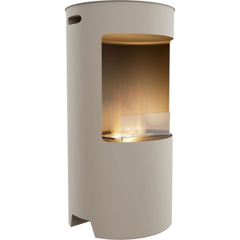 Giulio Cesare - Caminetto a bioetanolo da terra con 1 bruciatore da 1.5L. Camino a bioetanolo da appoggio in acciaio inox e vetro temperato. Colore Tortora. Ø40x80 cm