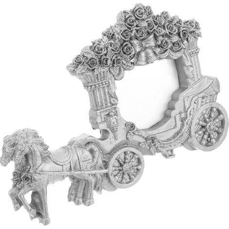 Cadre Photo Rétro en Résine Argentée de Carrosse pour Décoration de Mariage et Bureau, Style Européen Vintage Élégant et Original (1/5)