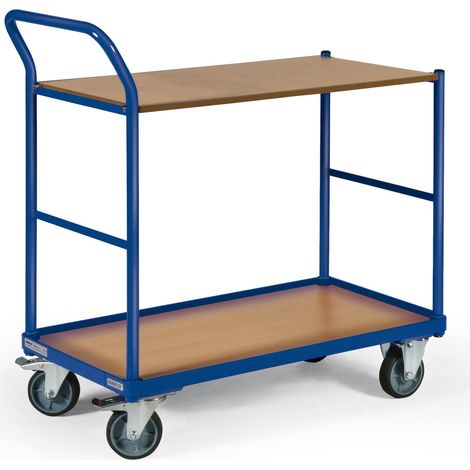 Bako Logistiksysteme Tischwagen ohne Bordkante 3 Ladeflächen und schräg abgewinkeltem Schiebegriff 850x500mm (1/2)