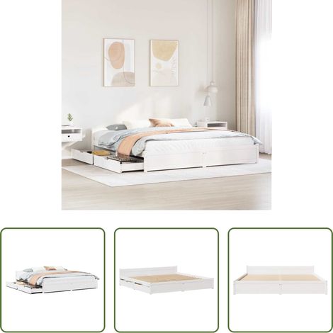 vidaXL Bett ohne Matratze -  Massivholzbett ohne Matratze Weiß 160x200 Kiefernholz (1/5)