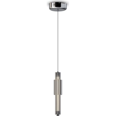 Suspension LED verre strié chrome Verticale Maytoni (1/2)