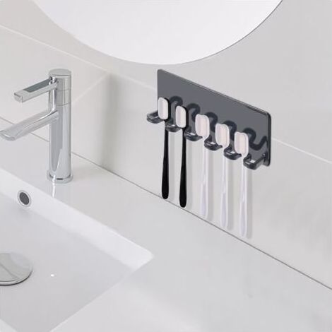 Support Brosse a Dent Murale pour 5 Têtes, Porte-Brosse À Dents Autocollant pour Salle De Bain sans Perçage, Support de Brosse à Dents Mural Support Adhésif pour Brosse à Dents