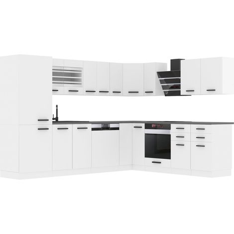 Belini Cuisine Equipee Complete Julie Muebles de Cuisine Complets. L-Forme Cuisine. Cuisine Complete avec Plan de Travail, Blanc Mat (1/4)