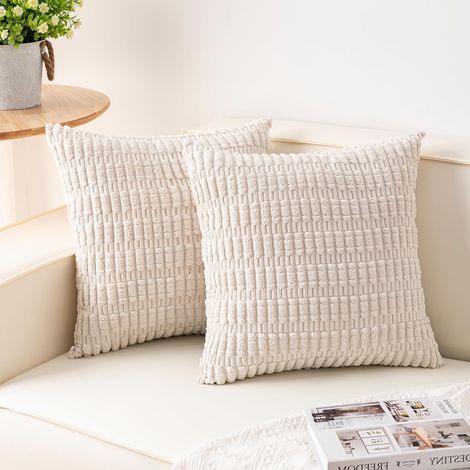 Housses de coussin en velours côtelé 45x45 cm lot de 2, housses décoratives bohème douces pour canapé lit fauteuil salon chambre style moderne (1/5)