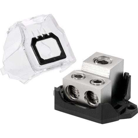 1 Pièce Bloc distribution d'alimentation 2 voies,calibre 0/2/4 AWG entrée,2 x calibre 4/8/10 AWG en sortie,répartiteur masse d'alimentation d'ampli,répartiteur d'amplificateur audio voiture (1/5)