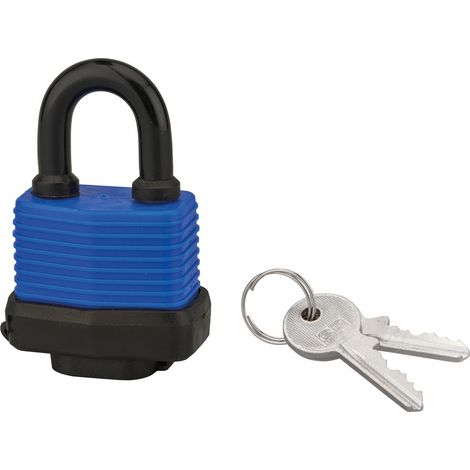 Cadenas à clé SP, extérieur, 40mm, gainé PVC, anse acier cémenté nickelé, 2 clés - SP