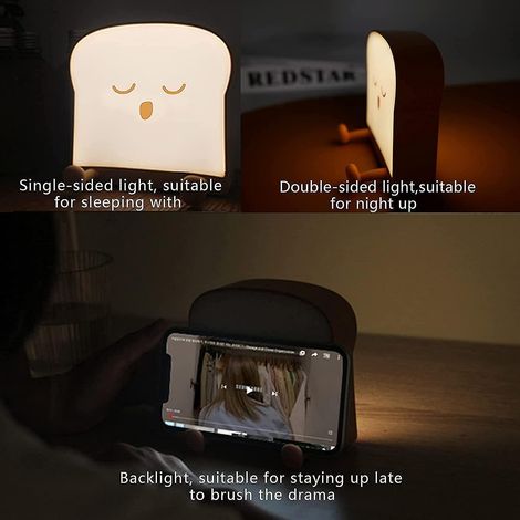 Veilleuse à piles mignonne et ravissante, lampe de nuit LED en forme de pain grillé, rechargeable et avec minuterie, cadeau idéal pour une femme. (1/4)
