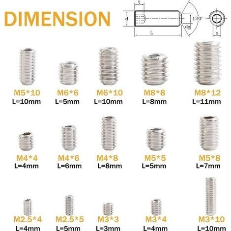 Coffret de 300 vis hexagonales M2.5 M3 M4 M5 M6 M8 – Acier inoxydable 304 – Douilles hexagonales pour clés Allen – Pour réparations précises – (1/5)