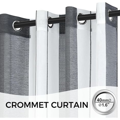 White and Grey Striped Net Curtain Short Curtain Panels with Eyelets 140 x 120 cm Yarn Dyed Transparent for Small Living Room Window (1/2)