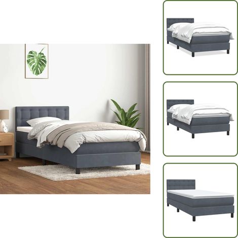 Materasso in velluto - vidaXL Giroletto a Molle con Materasso Grigio Scuro 80x210 cm Velluto - Letto con testiera regolabile