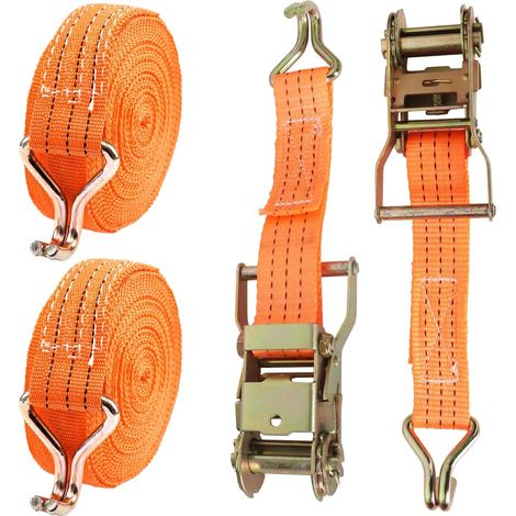Sangles d'Arrimage à Cliquet 6m Lot de 2, Sangle Moto Orange 38mm de Largeur avec Tendeur Séparé, Sangle de Serrage Robuste pour Remorque, Camion et Déménagement (1/5)