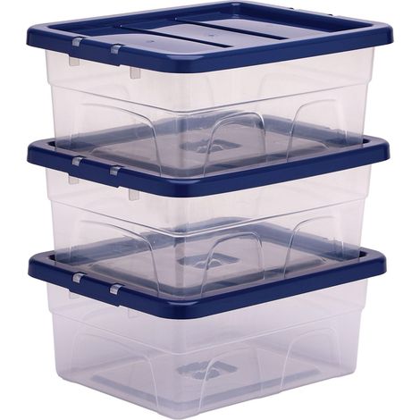 Boîte de rangement en plastique pack de 3, sans BPA et couvercles 100% recyclés, emboîtable et empilable, couvercle anti-poussière, 17x32x40cm, idéal pour la maison et le bureau (1/5)