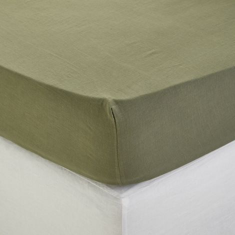 Drap Housse en Lin lavé légèrement froissé CARLINA (1/3)
