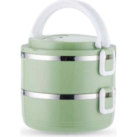 Fiambrera térmica de dos niveles, de acero inoxidable, con cierre hermético de 8 mm, ideal para picnics escolares. (1/5)