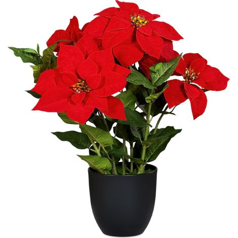 Étoile de Noël artificielle en pot noir - 55 cm - Fleur artificielle Poinsettia en reproduction réaliste