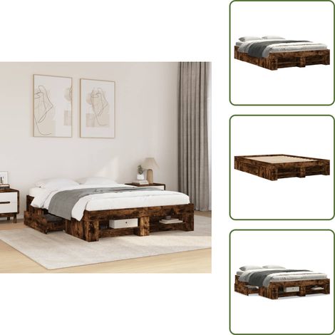 Cadre de lit sans matelas chêne fumé 140x190 cm bois ingénierie - Cadre De Lit - Cadres De Lit - Meubles De Chambre À Coucher - Lit (1/5)