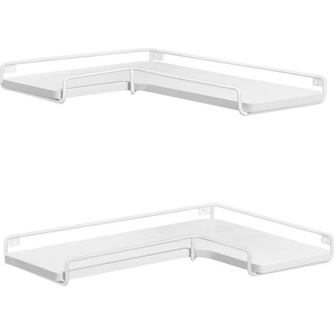 VASAGLE Étagère d’Angle en Forme de L, Lot de 2, Étagère Murale, Tablette Flottante, Étagère Suspendue, Style Industriel, pour Salon, Chambre, Cuisine, Blanc Nuage (1/5)