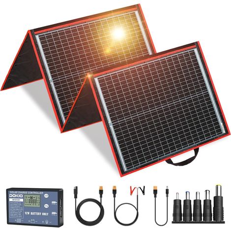 160W Kit Panneau Solaire Pliable Portable Monocristallin Avec régulateur de charge solaire (2 ports USB) pour batteries 12V, camping-car, bateau (1/5)