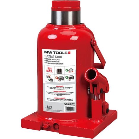 Mw Tools – Cric bouteille hydraulique 30 t – Clapet de sécurité – Capacité de levage 30 tonnes – Pour chantiers humides – CATM11300