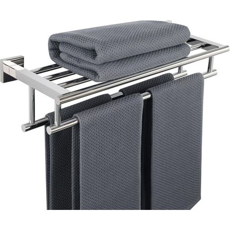 Ineasicer – Portasciugamani a doppia barra da parete con mensola – Acciaio inox 304 – Finitura cromo lucido – 60 cm per bagno – EGZ8050-C